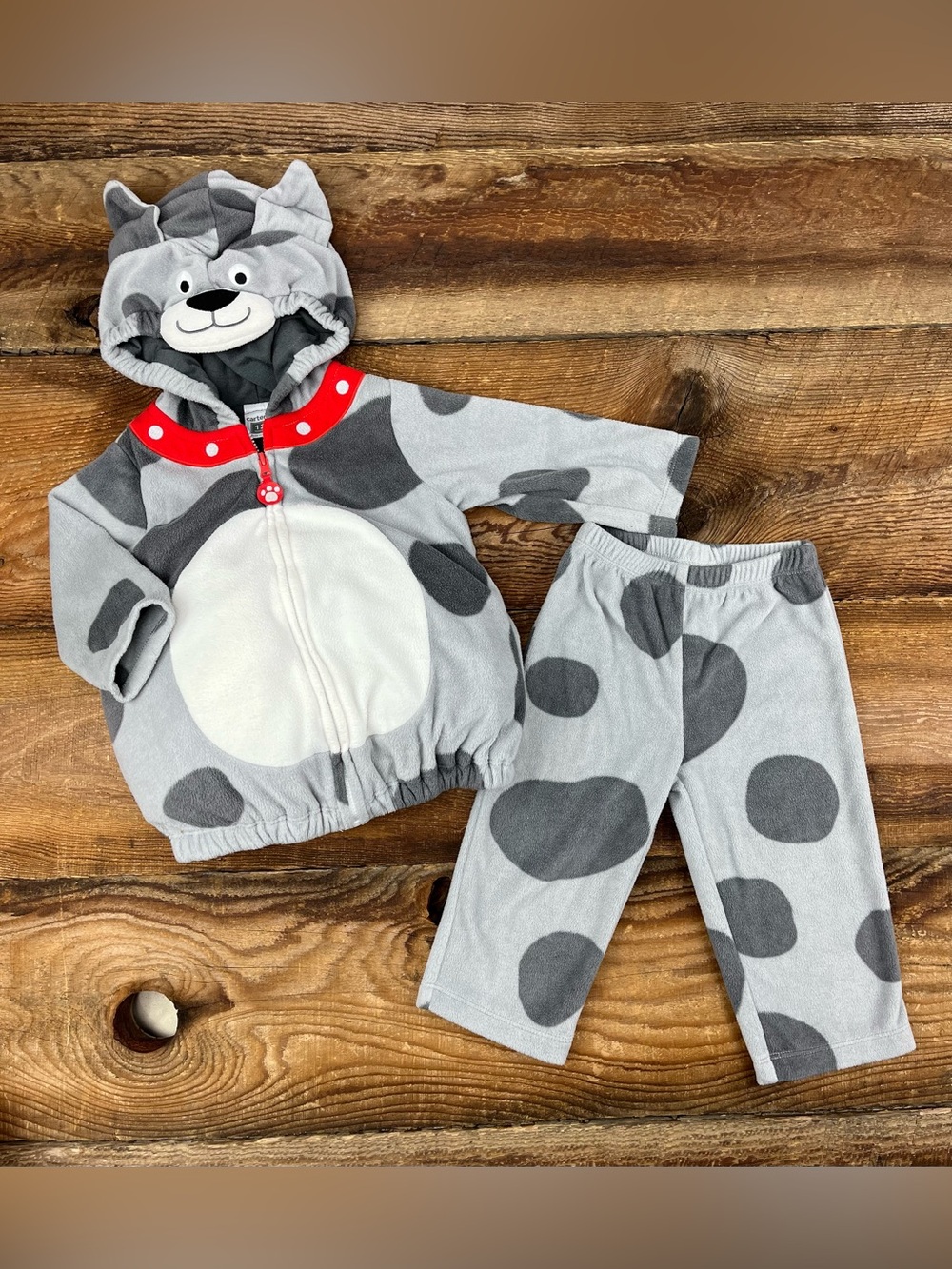 12M Gray Polka Dot Puppy Hoodie & Pants Set